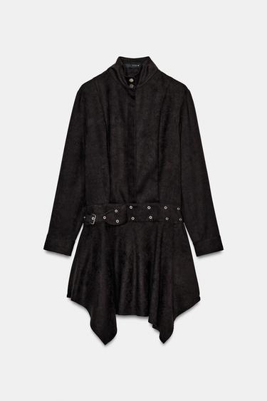 Zara BELTED FAUX SUEDE MINI DRESS - Brown - Image 0