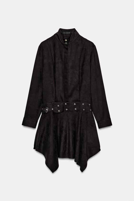 BELTED FAUX SUEDE MINI DRESS