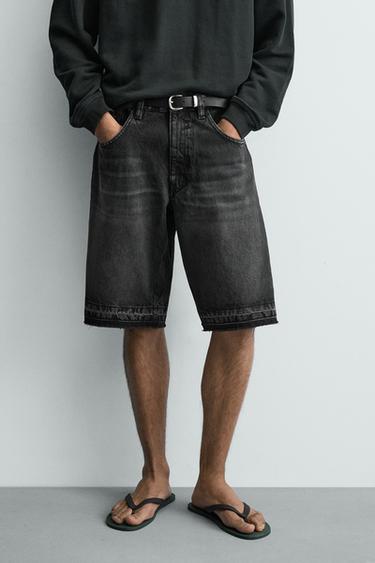 RELAXED FIT DENIM BERMUDA SHORTS - Charcoal by Zara