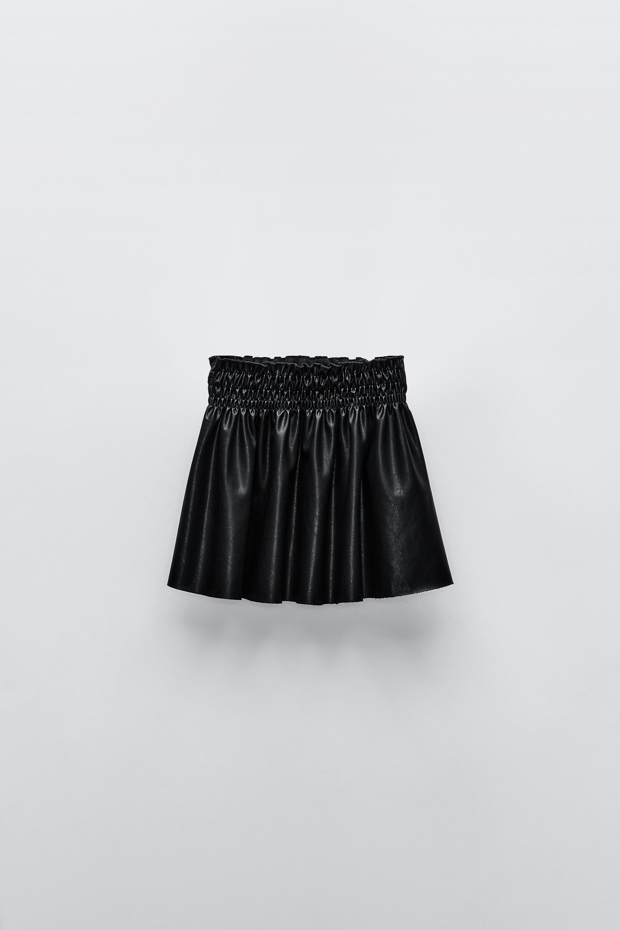 FAUX LEATHER SKIRT WITH SHIRRING Black ZARA Cambodia