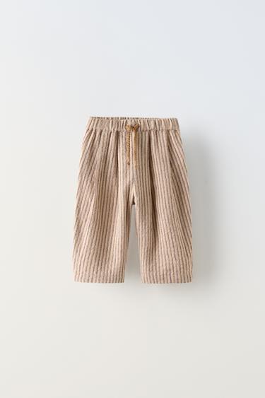 STRIPED DRAWSTRING TROUSERS - Light beige by Zara - Image 0