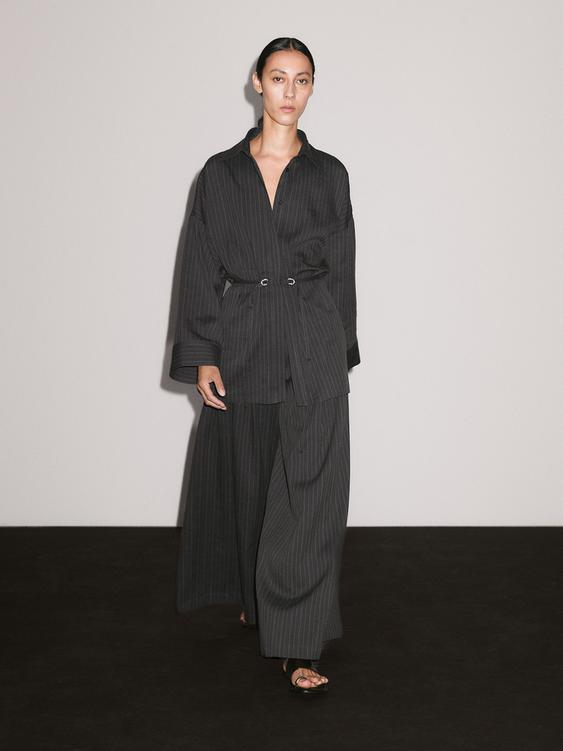 Striped overshirt with buckles