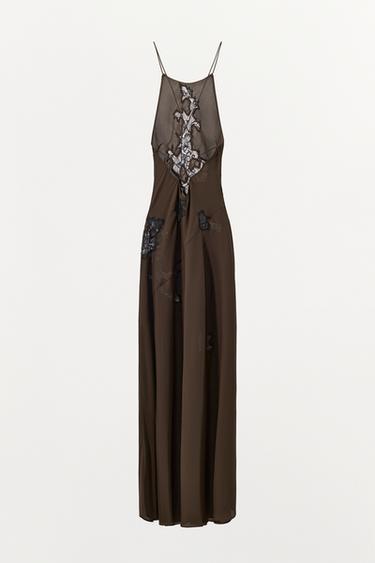 ROBE HALTER DENTELLE - Marron de Zara - Image 5