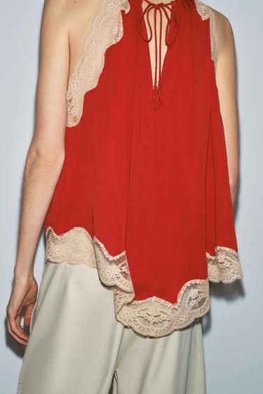 ZW COLLECTION LACE HALTER TOP - dark russet by Zara - Image 2