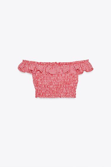 TOP À CARREAUX VICHY - Blanc / Rouge de Zara - Image 4