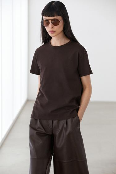 Zara 100% cotton short-sleeve T-shirt - Brown