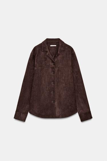 FAUX SUEDE OVERSHIRT - Chocolate brown by Zara - Image 0
