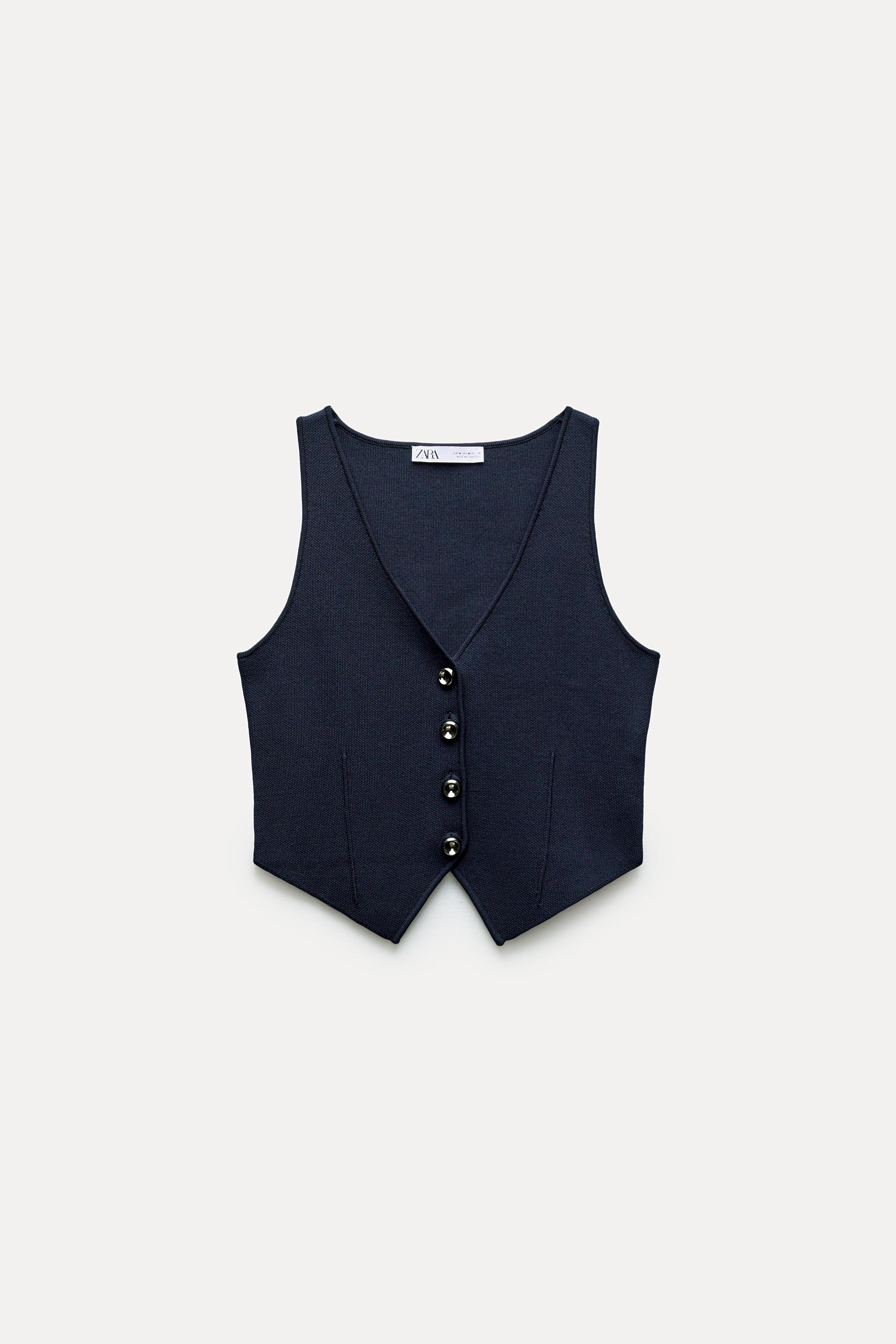 GILET COURT EN MAILLE UNIE Bleu marine ZARA France