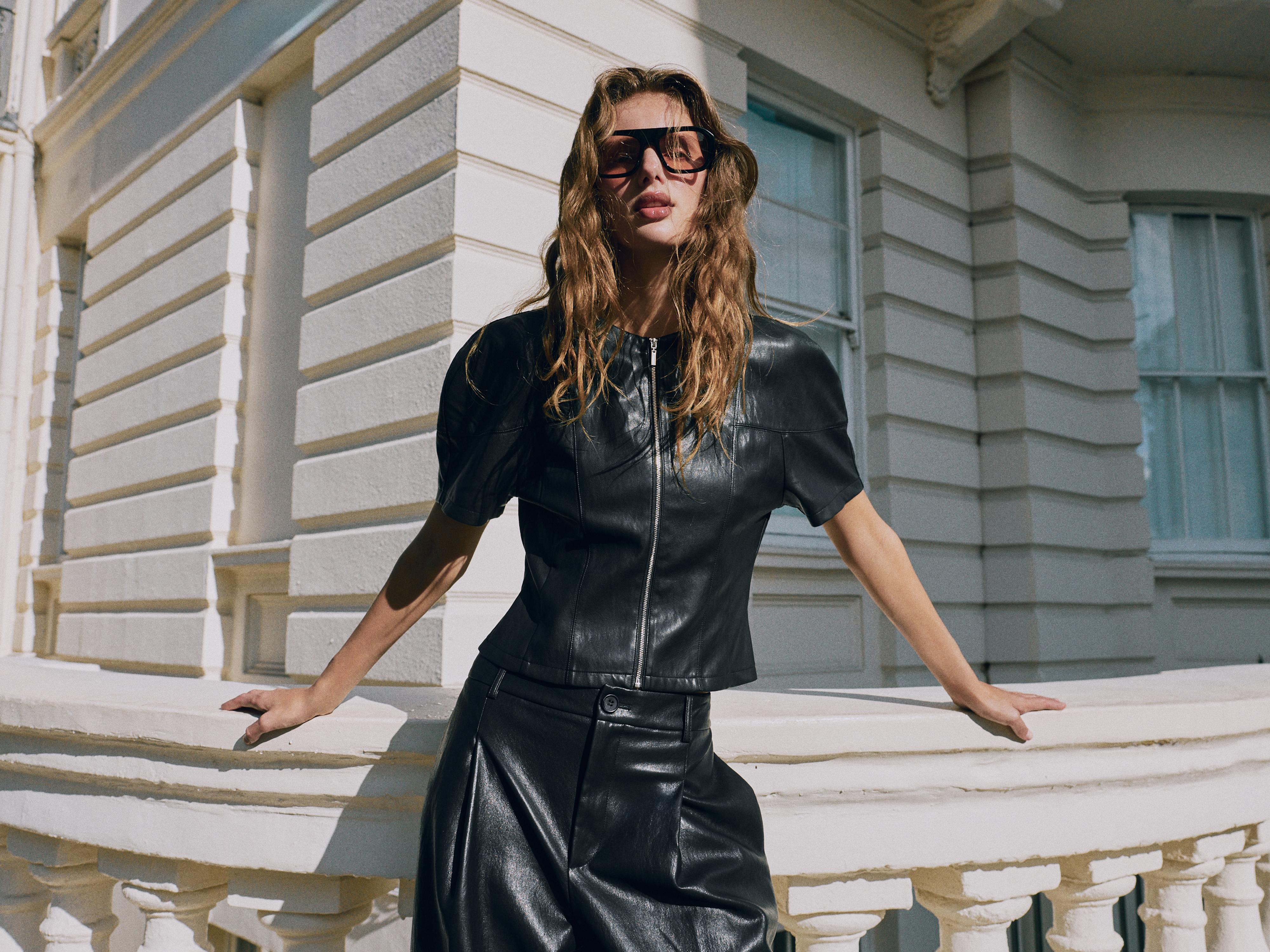 Faux Leather Zip-Up Top by Zara