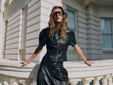 FAUX LEATHER ZIP-UP TOP — Black 1