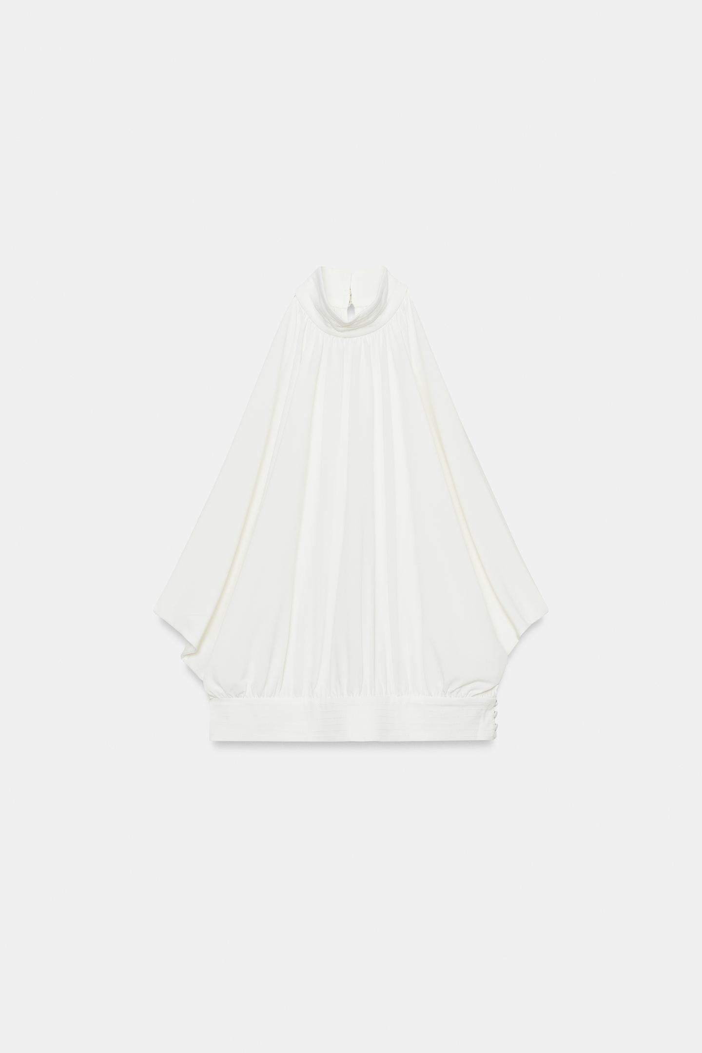Женский топ Zara Balloon Halter Top, цвет: Устричный белый — фото 6