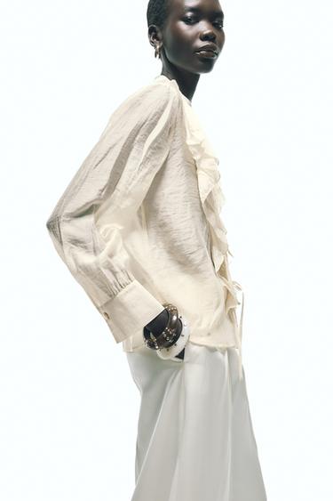 RUFFLED BLOUSE WITH TIES - Beige by Zara