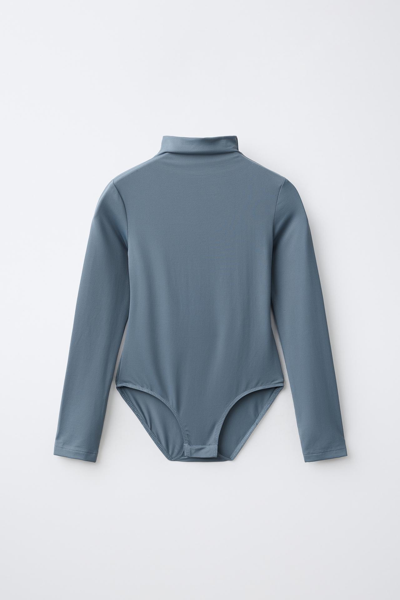 LONG-SLEEVE POLYAMIDE BODYSUIT — Faded blue