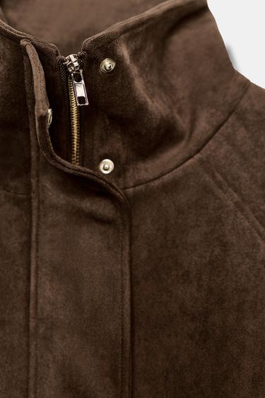 Zara FAUX SUEDE POCKET JACKET - Dark brown