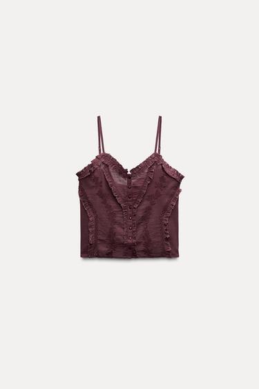 TOP WITH EMBROIDERED STRAPS - Burgundy by Zara - Image 0