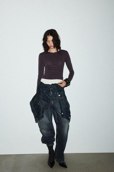 LONG SLEEVE T-SHIRT - Brown by Zara