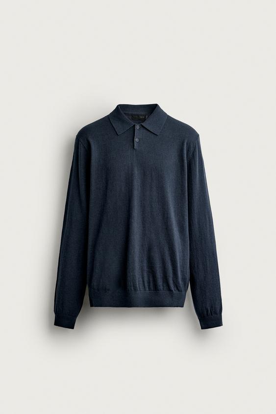 POLO EN MAILLE COTON ET CACHEMIRE - Bleu de Zara - Image 6