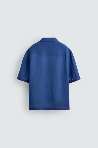 CHEMISE VISCOSE ET LIN BRODERIES CONTRASTE - Bleu électrique de Zara - Image 6