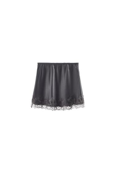 SATIN LACE MINI SKIRT - Anthracite grey by Zara