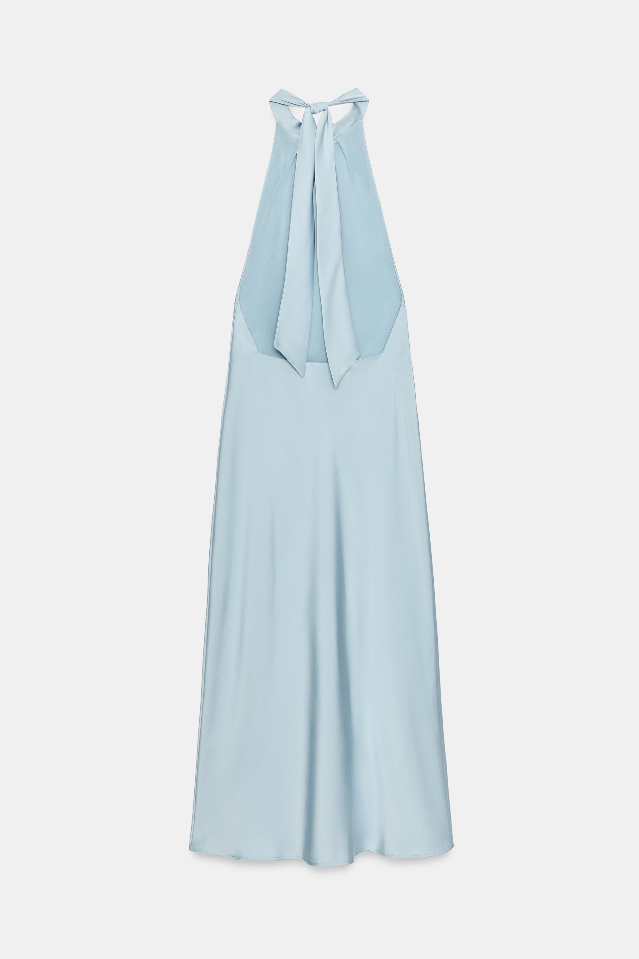 VESTIDO MIDI ACETINADO COM LAÇO - Azul-celeste | ZARA Brasil