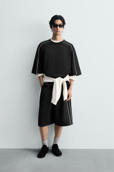 TECHNICAL STRIPE BERMUDA SHORTS - Black by Zara