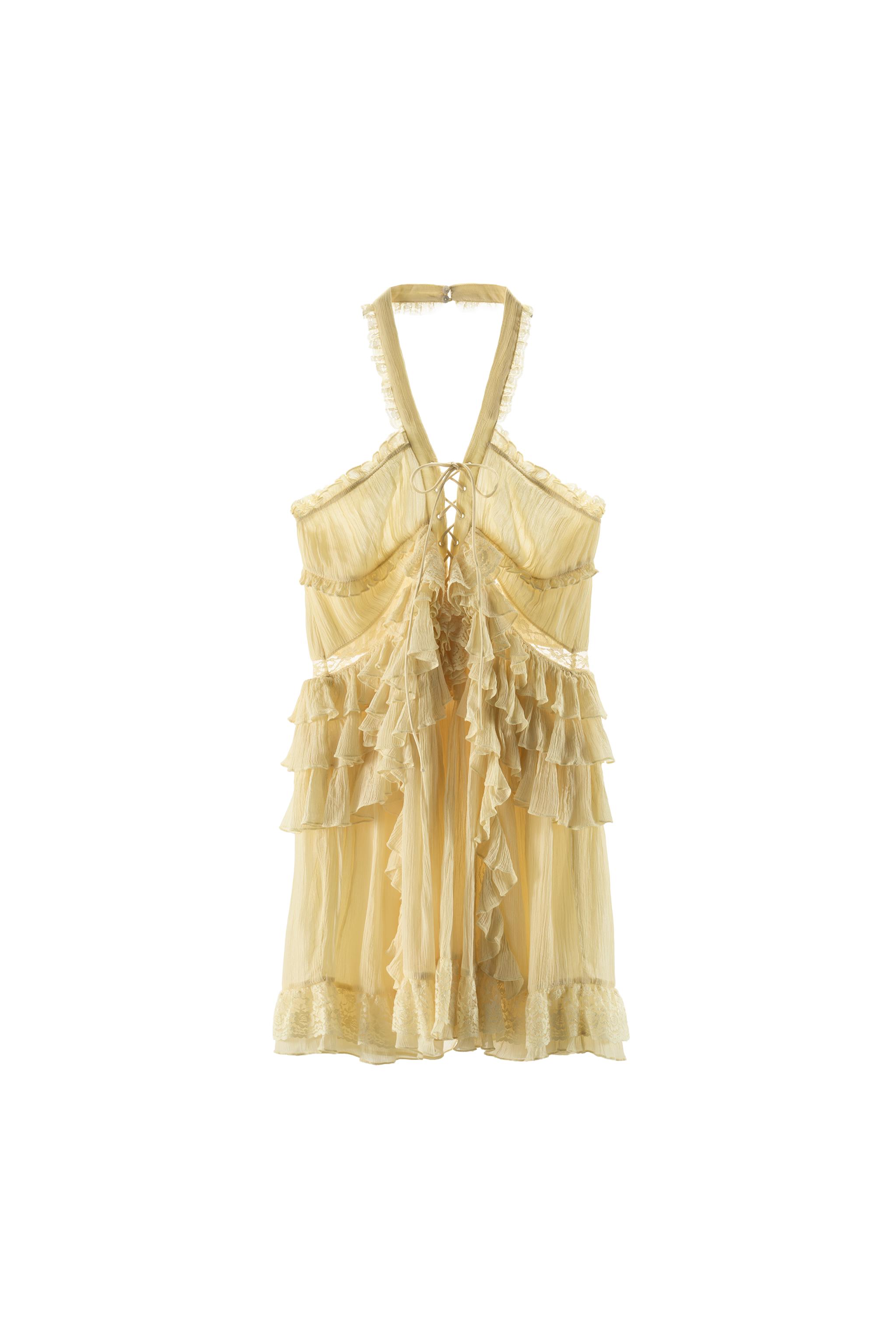 zara lace dress yellow Butter-yellow  ASYMMETRIC ZW COLLECTION 7190/- Sizes:XS-XL ZARA WOMAN COLLECTION Satin v-neck dress with thin straps. Featuring a lace appliqu and an asymmetric hem with a vent. Zara Yellow Asymmetric Lace Dress