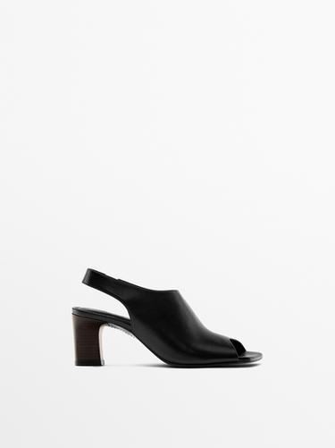 Sandale cuir talon large - Noir de Zara