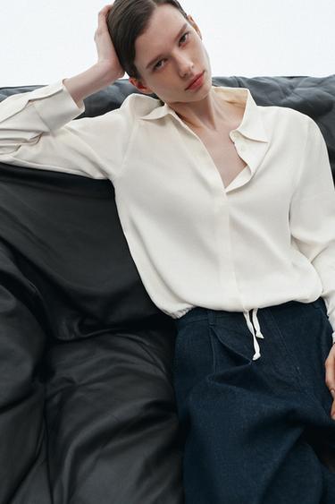 Zara ZW COLLECTION SATIN EFFECT SHIRT - Ecru