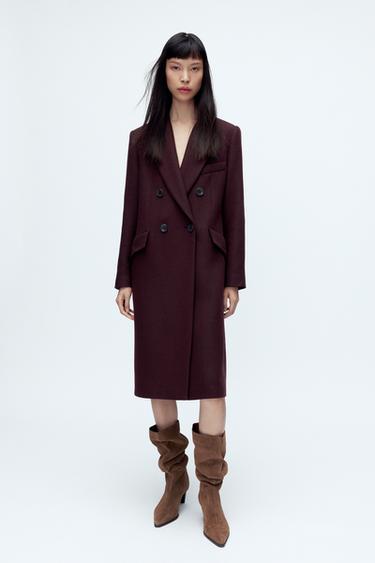WOOL BLEND DOUBLE-BREASTED COAT - Burgundy by Zara - Image 0