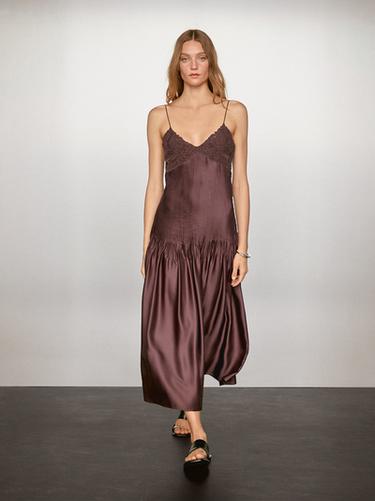 Zara Flowing satin midi dress with straps - white