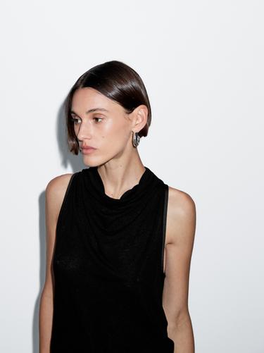 Zara Sleeveless top with draped neckline - Black