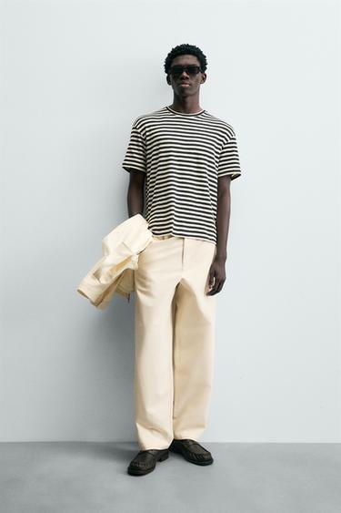 CAMISETA RELAXED FIT RAYAS - Crudo / Marino de Zara - Imagen 0