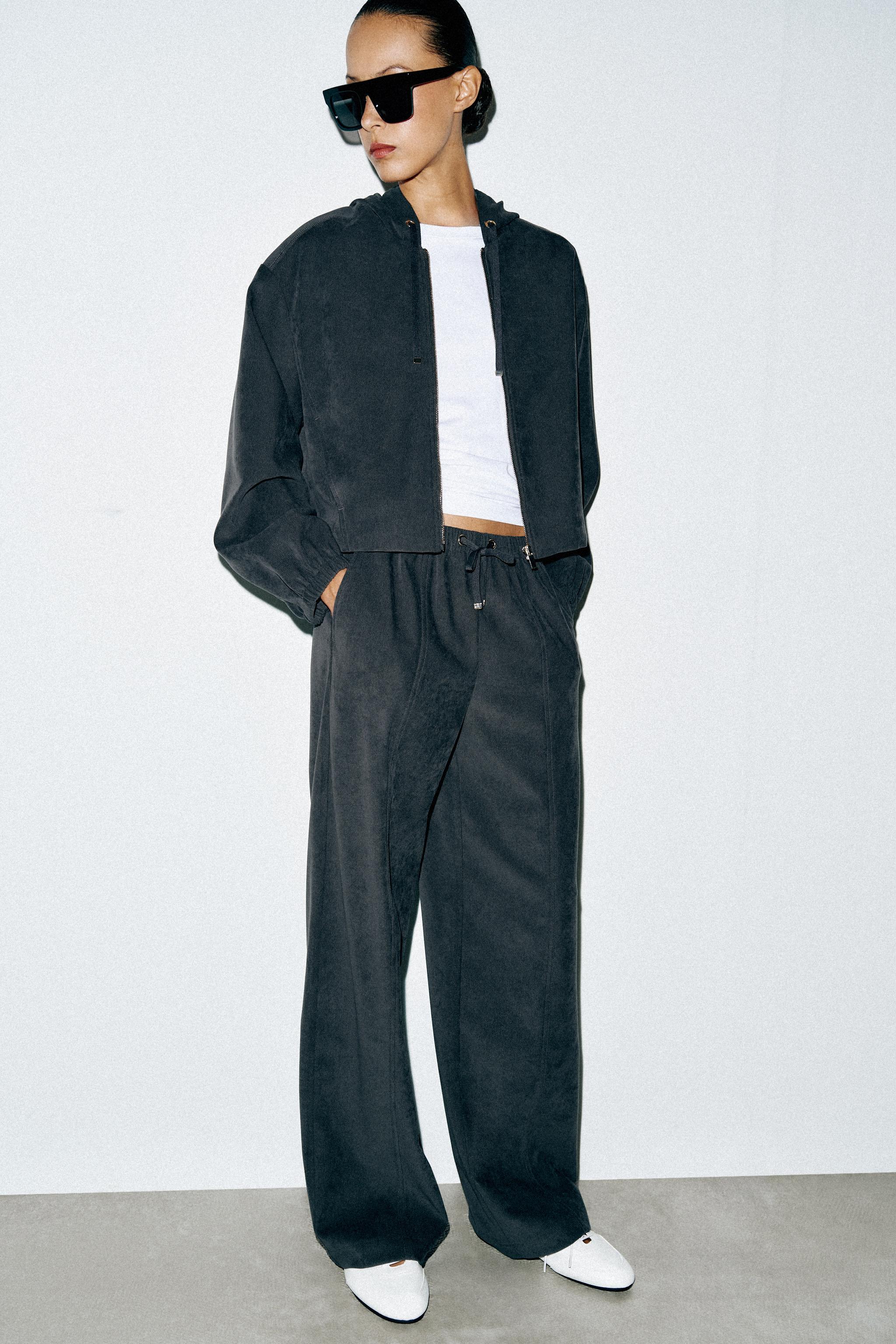 ELASTIC WAIST WIDE LEG TROUSERS — Anthracite grey