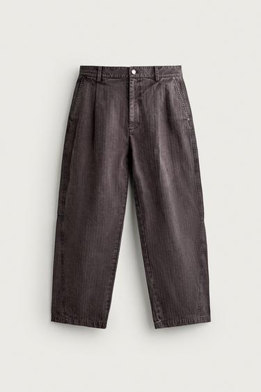 Zara 水洗人字紋燈籠版長褲 - 炭灰色