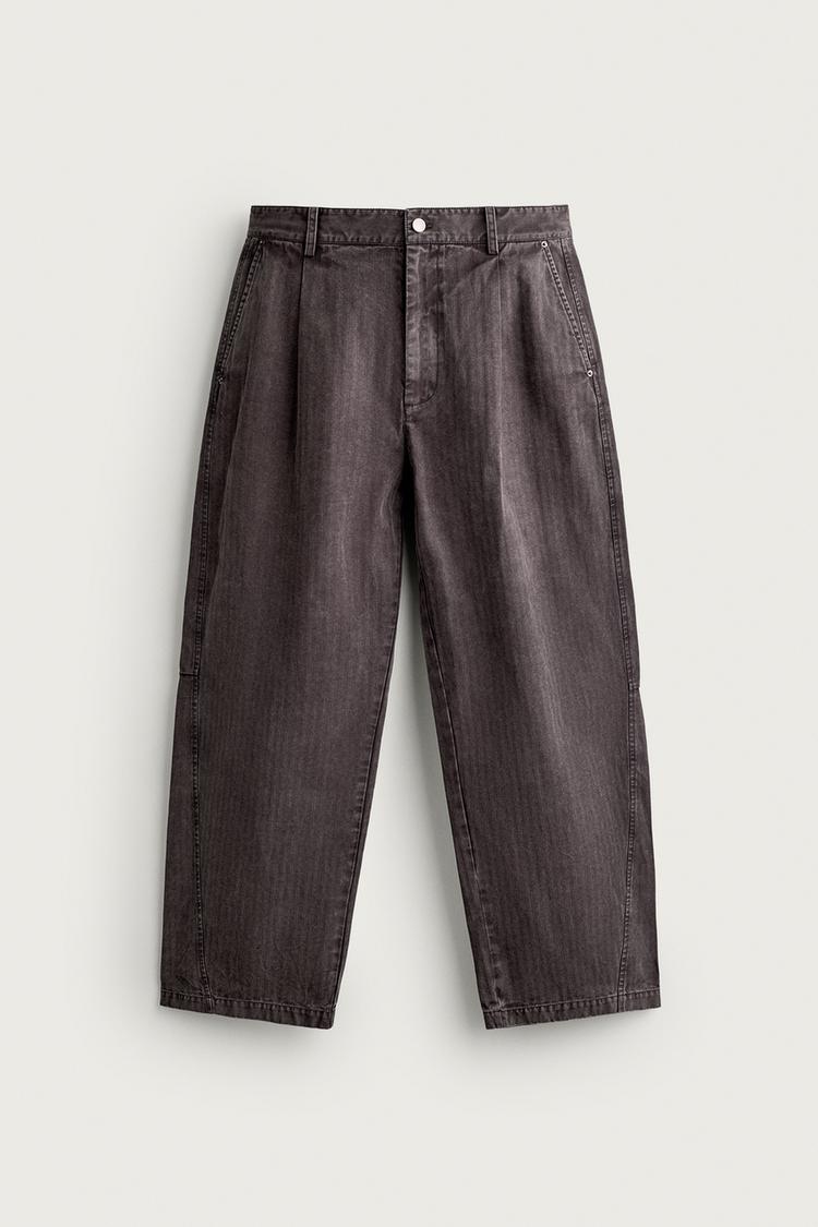 WASHED HERRINGBONE BALLOON  FIT TROUSERS