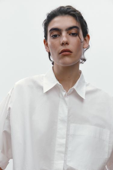 CAMISA POPELÍN BOLSILLO - Blanco de Zara
