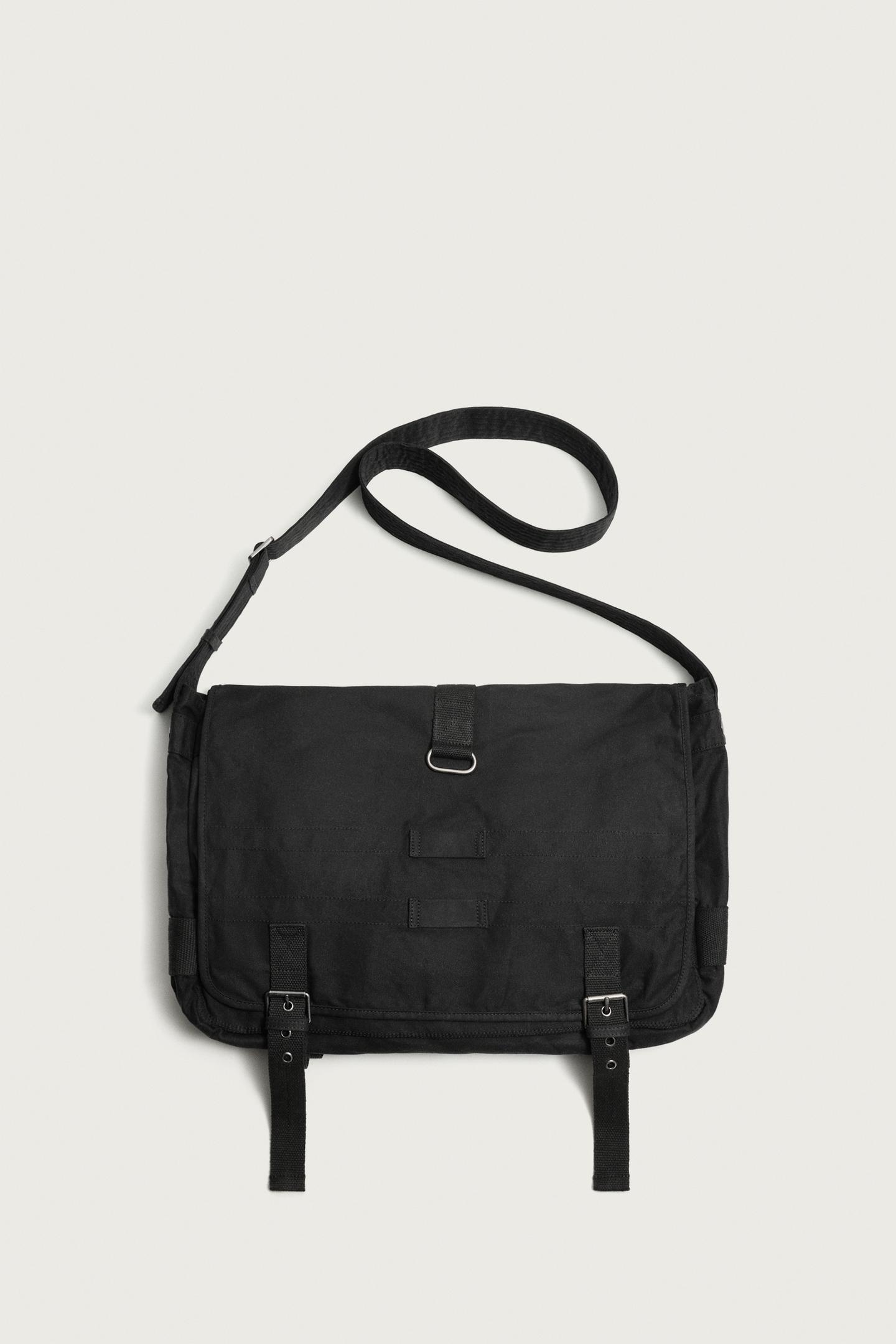Мужская сумка Zara Waxed Fabric Crossbody, цвет: Чёрный — фото 2