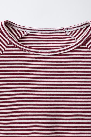 STRIPED T-SHIRT WITH MODAL - White / Red by Zara - Image 2