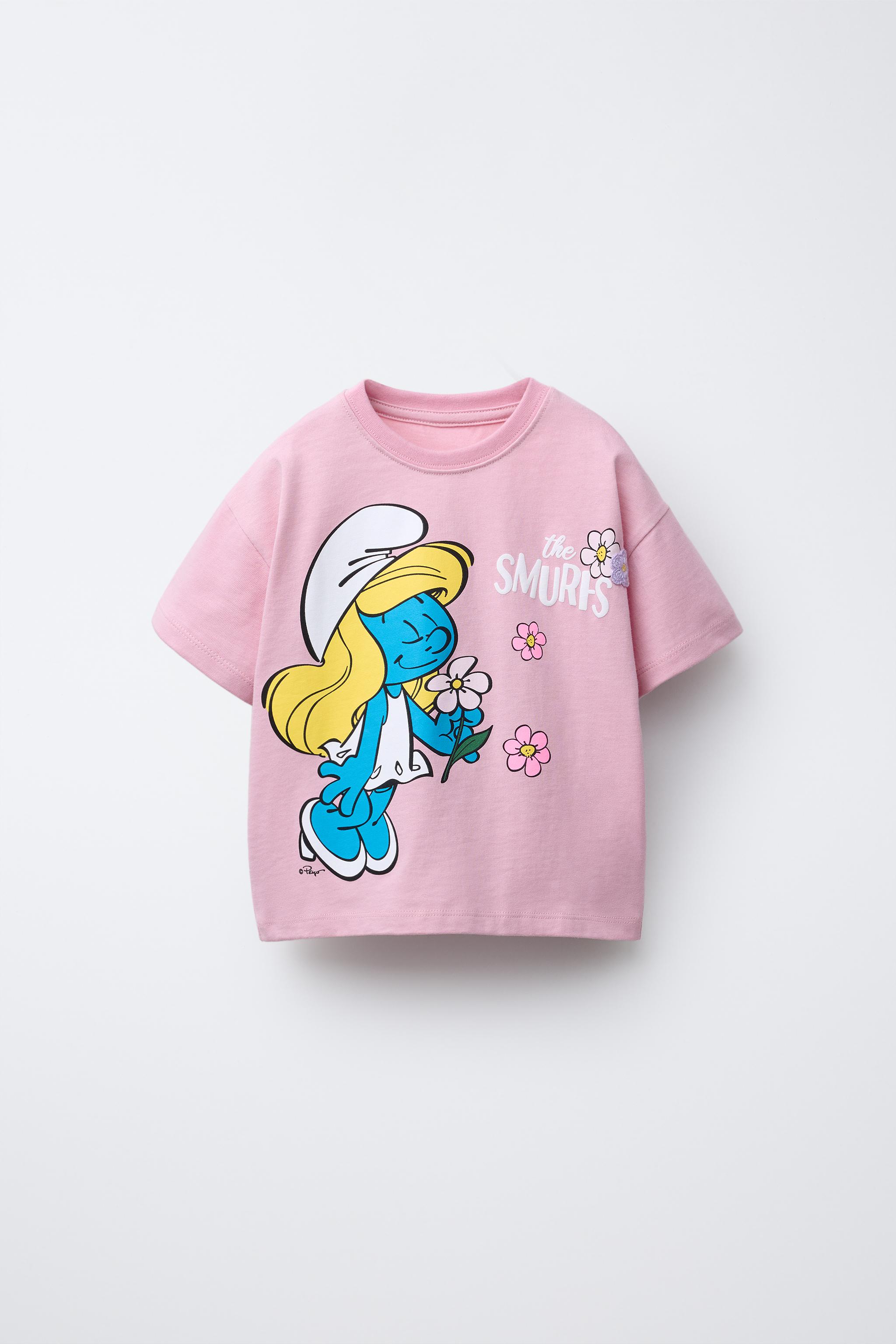 ★2025SS新作★WKNDRS X SMURFS★MULTI COLOR STRIPED T-SHIRT THE SMURFS ™ PRINTED T-SHIRT - Faded pink | ZARA United States