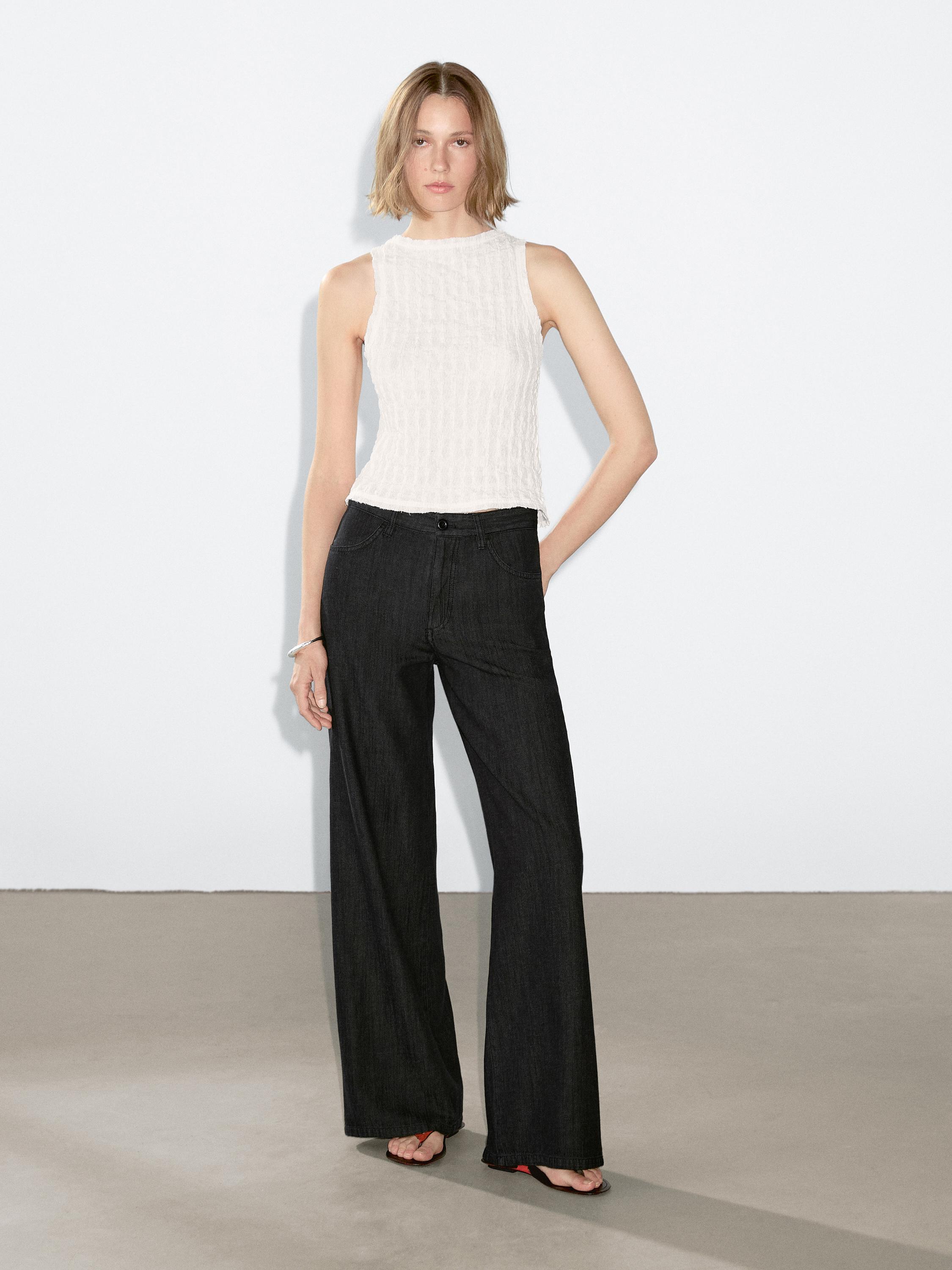 【MASSIMO DUTTI】 Mid Rise Wide Leg Pants /追跡付 Flowing wide-leg trousers with seam details · Dark Grey