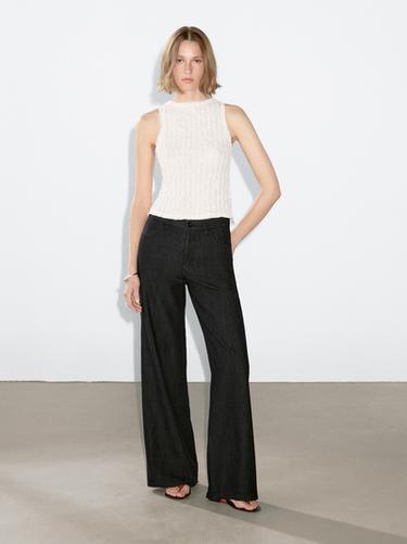 Zara Loose mid-rise wide-leg jeans - Black - Image 0