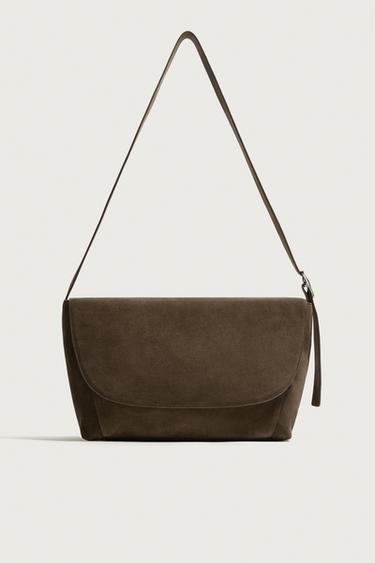 LEATHER CROSSBODY BAG - Brown by Zara