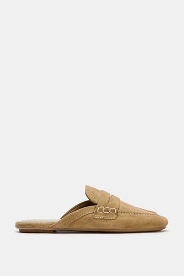 SPLIT SUEDE MULE LOAFERS - Sand Brown by Zara