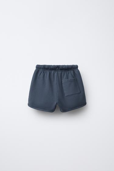 STRAIGHT FIT GARMENT-DYED PLUSH BERMUDA SHORTS WITH LABEL - Navy blue by Zara - Image 1
