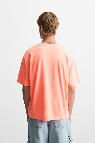 EMBROIDERED SLOGAN T-SHIRT - Neon orange by Zara - Image 2