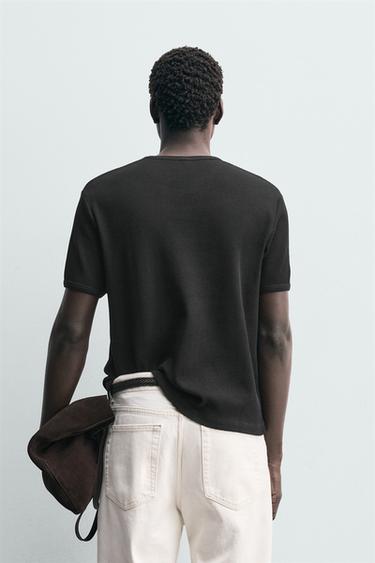 WAFFLE-KNIT TEXTURED T-SHIRT - Black by Zara - Image 2