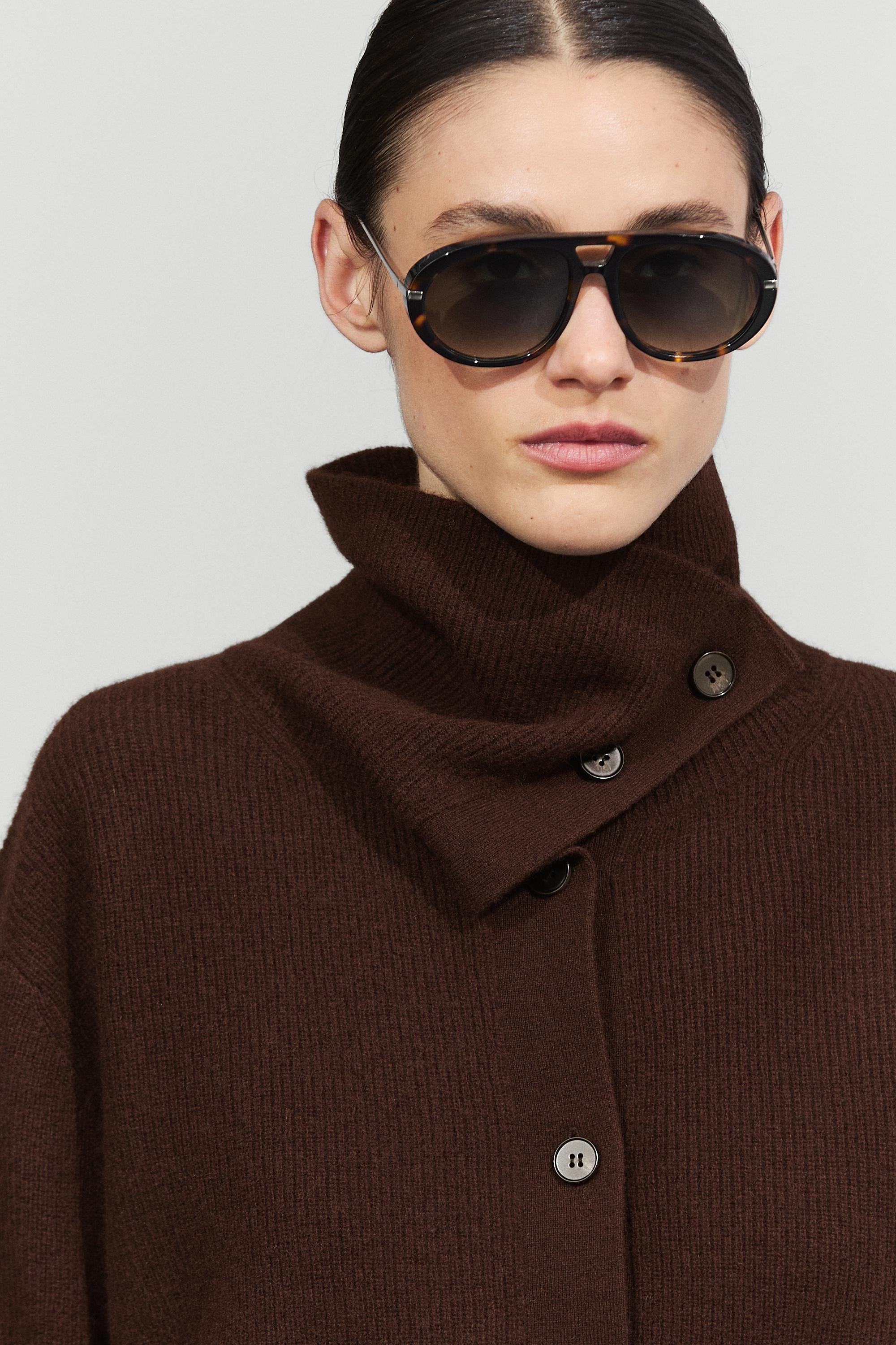 Purl knit funnel neck cardigan