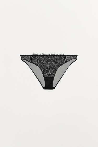 LACE MESH BRIEFS - Black by Zara - Image 0
