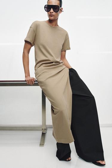 LONG DRESS WITH VENT - camel by Zara