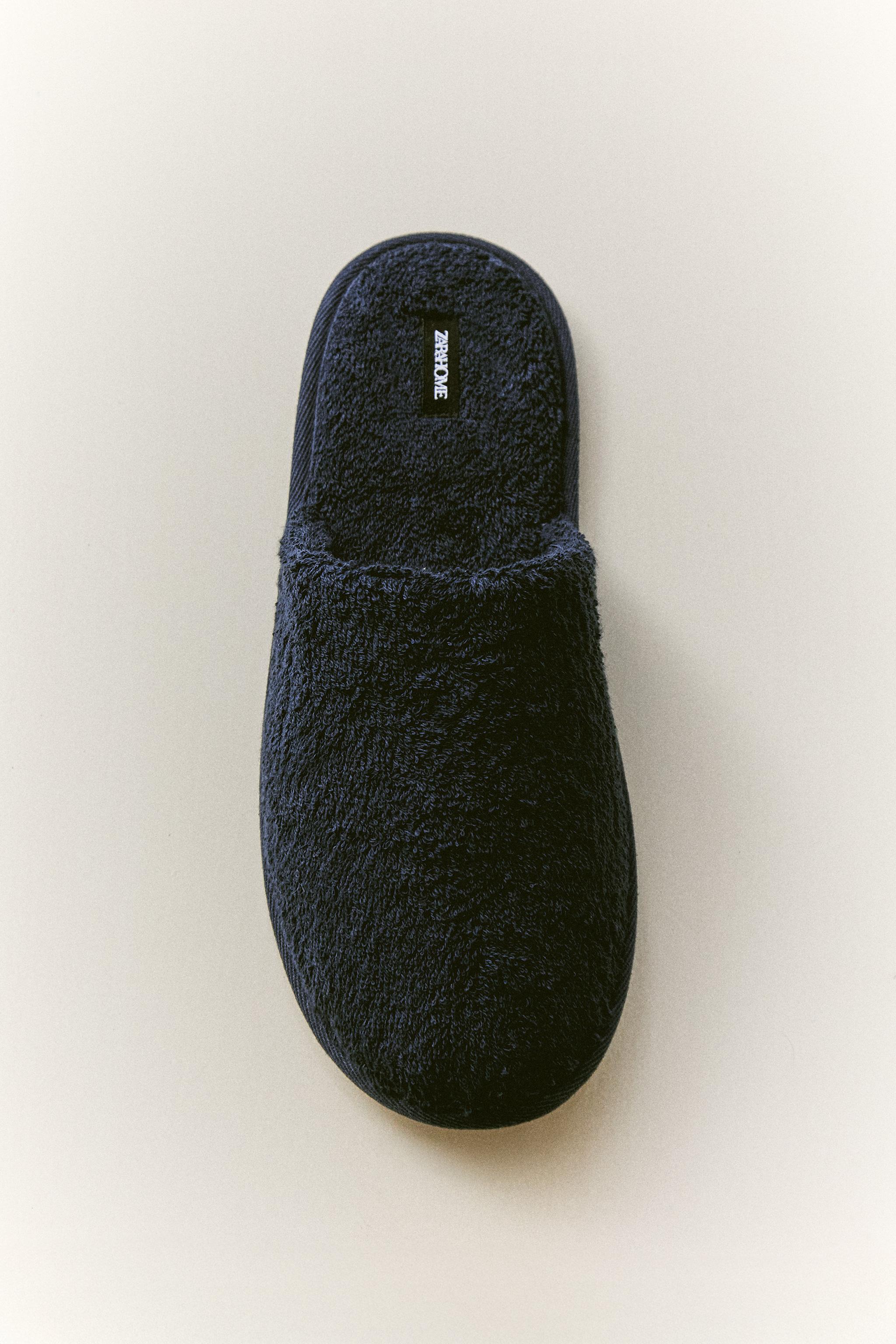 TERRY BATHROOM SLIPPERS — Navy Blue